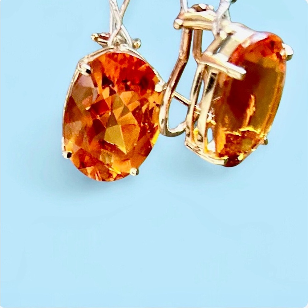 Exquisite Oversized AAA Madeira Citrine & 14K Gold Lever Back Earrings